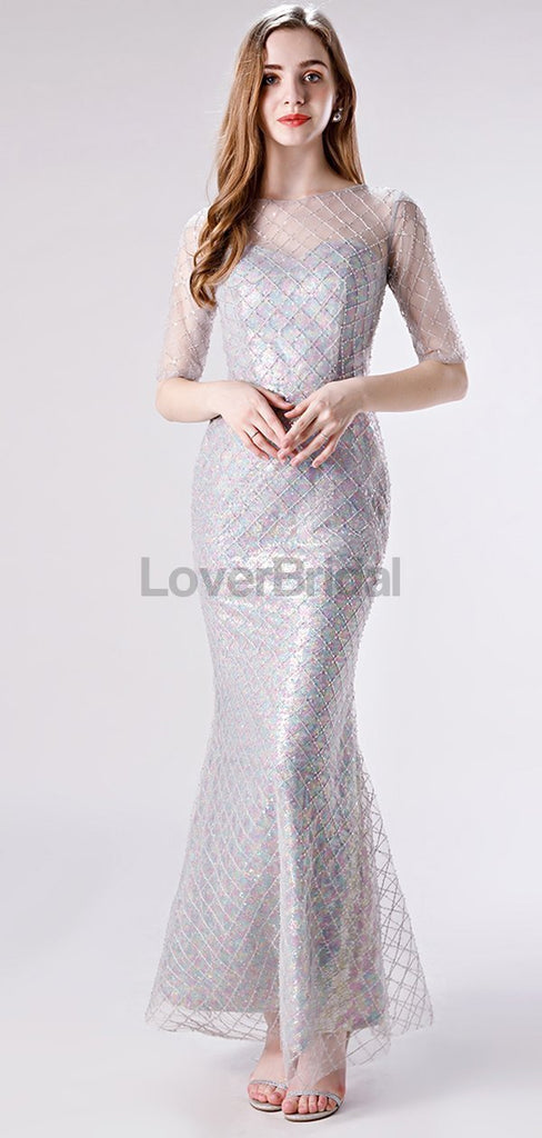 1/2 Long Sleeves Sequin Mermaid Evening Prom Dresses, Evening Party Prom Dresses, 12112