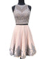 2 Pieces Halter Dusty Pink Short Cheap Homecoming Dresses, CM421