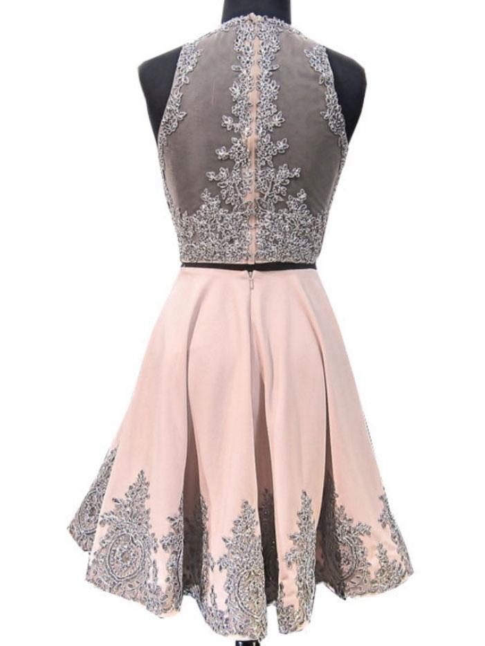 2 Pieces Halter Dusty Pink Short Cheap Homecoming Dresses, CM421