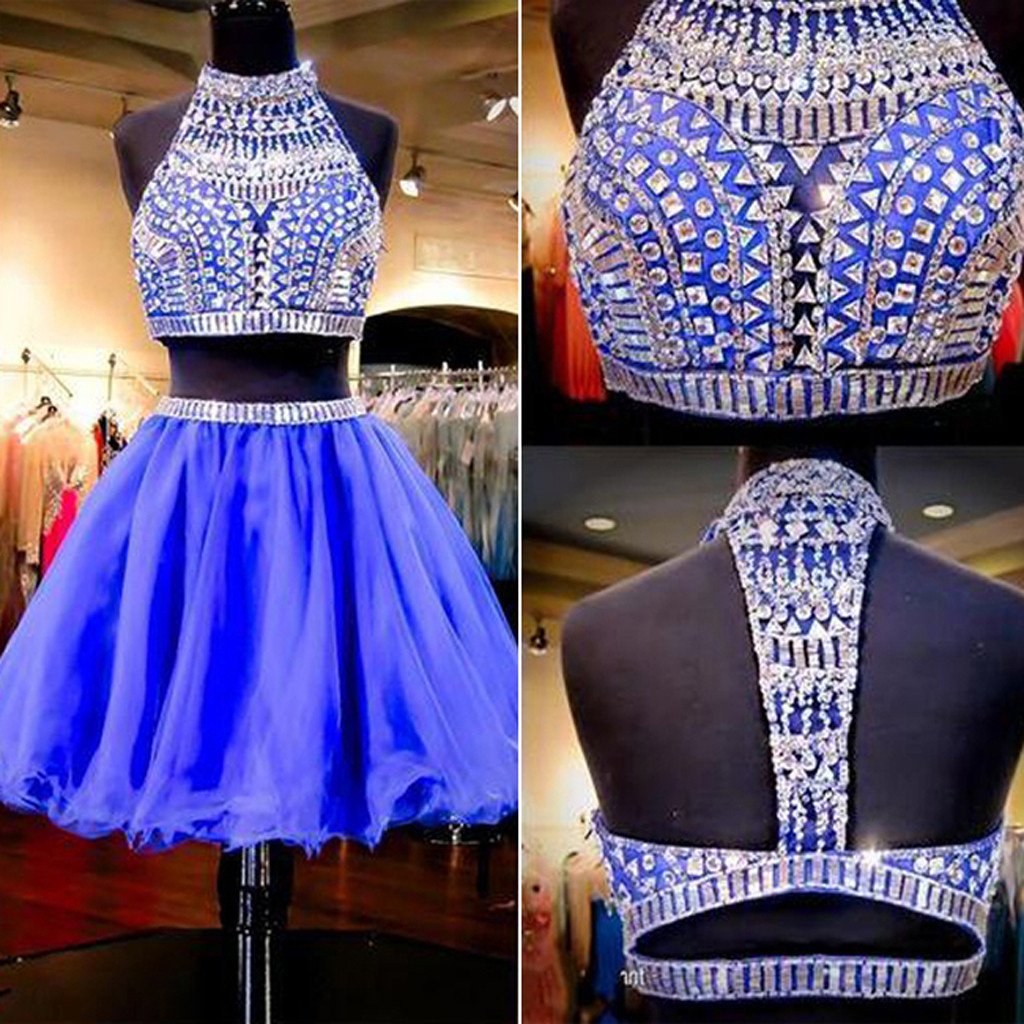 2016 Royal sparkly two pieces style vintage homecoming prom dress,BD0056