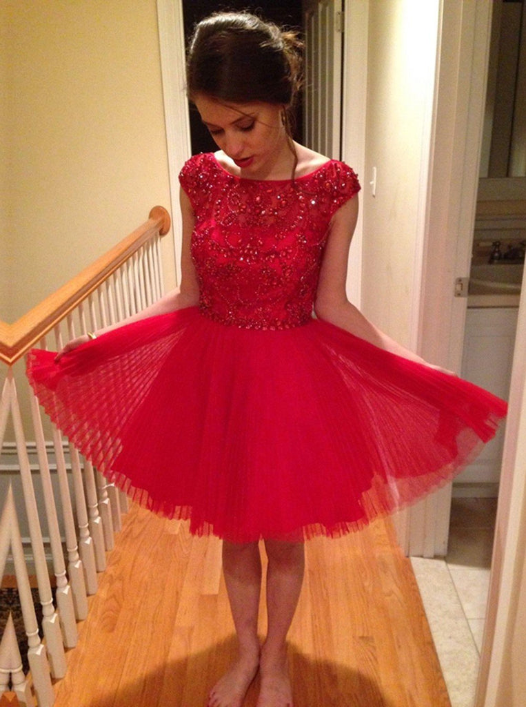 2017 Blush red modest sparkly with sleeve freshman casual homecoming prom dress,BD00105