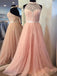 Blush Pink Halter Lace Beaded Long Custom Evening Prom Dresses, 17412