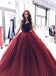 Burgundy Strapless Ball Gown Beaded Long Custom Evening Prom Dresses, 17453