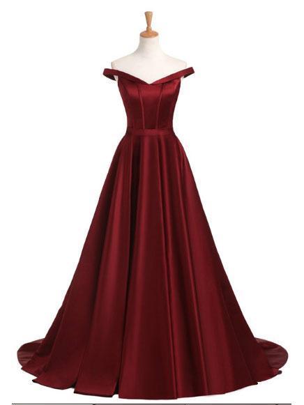 Fashion New Style Simple Off the Shoulder Red A line Long Evening Prom Dresses, 17351