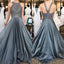 Grey Rhinestone Beading Halter Chiffon Long Evening Prom Dresses, 17345