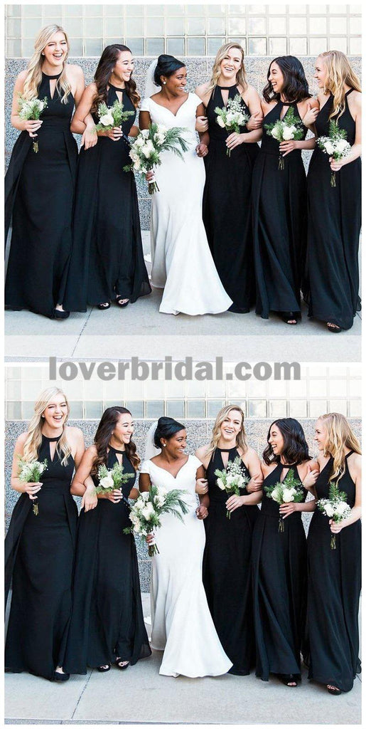 2018 Halter Custom Chiffon Long Black Bridesmaid Dresses, WG225