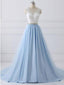 Lace Straps A line Blue Skirt Long Evening Prom Dresses, 17554