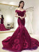 Off Shoulder Red Lace Mermaid Long Evening Prom Dresses, 17667