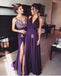 Purple Chiffon Side Slit Long Evening Prom Dresses, 17577