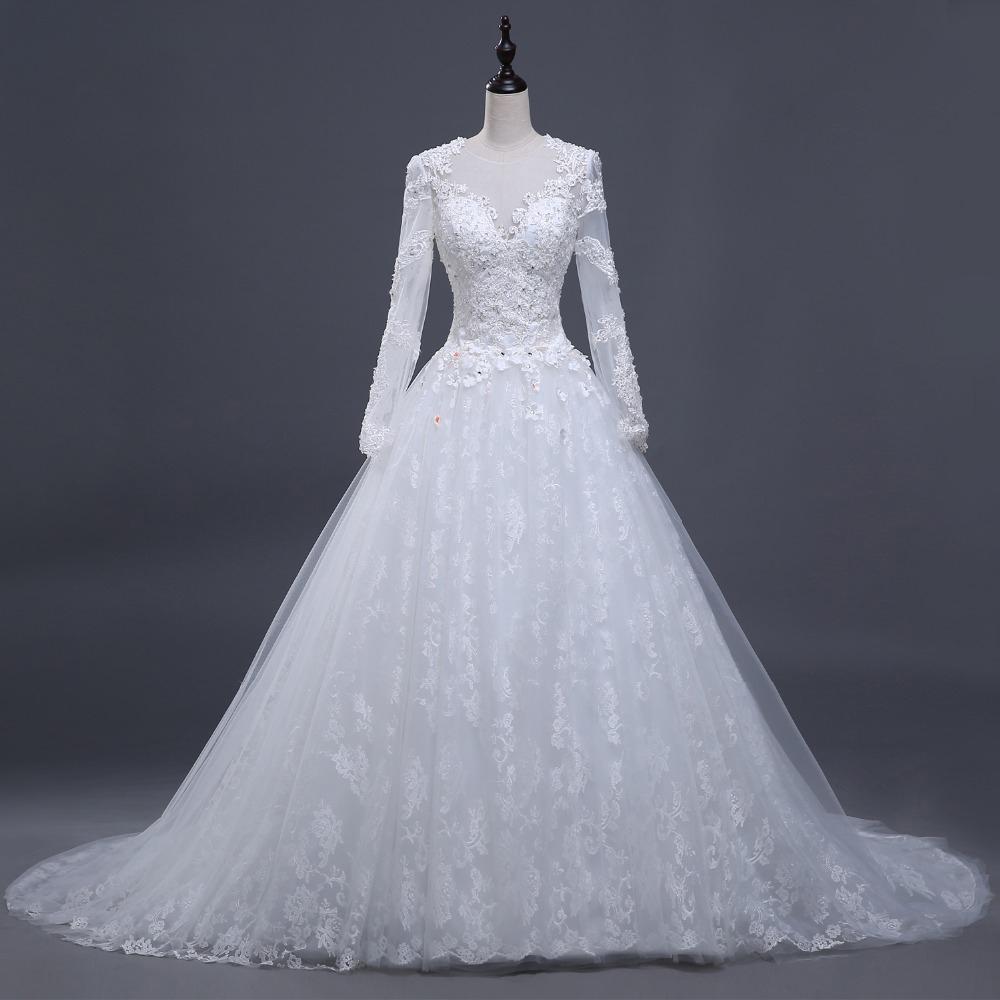 2018 Sexy See Through Long Sleeve Lace A line Wedding Bridal Dresses, Affordable Custom Made Wedding Bridal Dresses, WD267