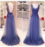 A Line Formal V Neck Lace See Through Back Pretty Popular Long Prom Dresses, WG221