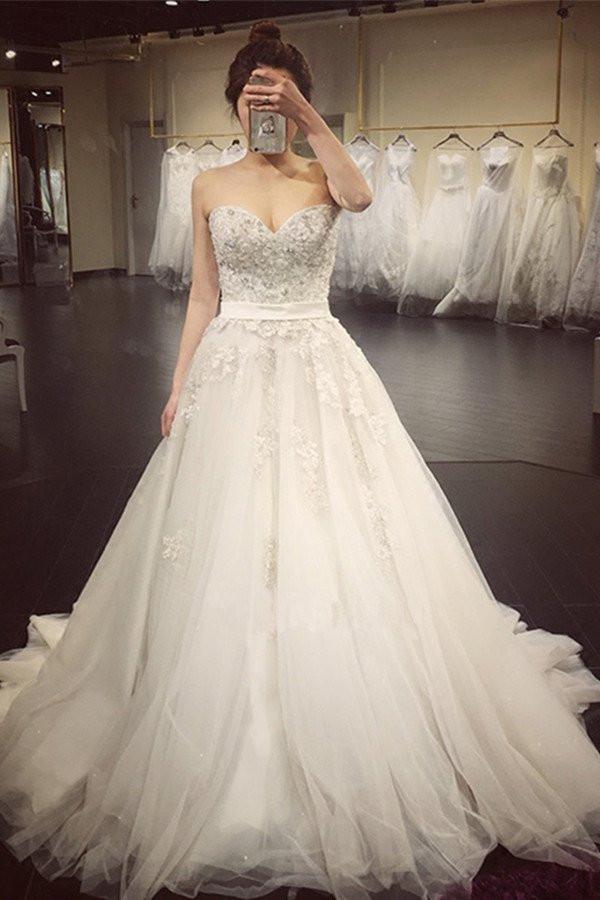 A Line Lace Crystal A line Wedding Dresses,  2017 Luxurious Long Custom Wedding Gowns, Affordable Bridal Dresses, 17112