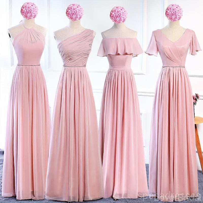 Affordable Blush Pink Floor Length Mismatched Chiffon Bridesmaid Dresses Online, WG536