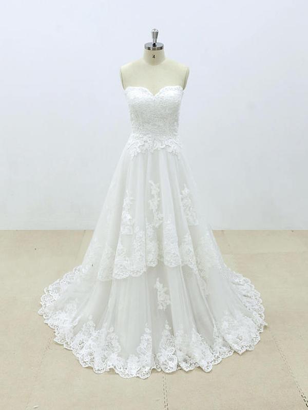 Affordable Sweetheart Lace A-line Unique Wedding Dresses Online, WD392