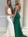 Backless Beaded Straps Emerald Green Mermaid Long Evening Prom Dresses, 17609