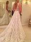 Backless V Neck A-line Lace Cheap Long Wedding Dresses Online, Cheap Bridal Dresses, WD523