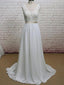 Backless V Neck Cap Sleeve Lace Simple Cheap Beach Wedding Dresses, WD323