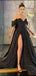 Black A-line High Slit Off Shoulder Maxi Long Prom Dresses,Evening Dresses,13009