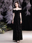 Black A-line Off Shoulder Cheap Long Prom Dresses Online,Dance Dresses,12456