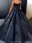 Black A-line Spaghetti Straps Ball Gown Long Evening Prom Dresses, Evening Party Prom Dresses, 12193