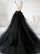 Black A-line Spaghetti Straps V-neck Long Prom Dresses Online,12542