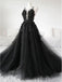 Black A-line Spaghetti Straps V-neck Long Prom Dresses Online,12542