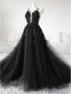 Black A-line Spaghetti Straps V-neck Long Prom Dresses Online,12542