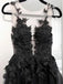 Black A-line Spaghetti Straps V-neck Long Prom Dresses Online,12542