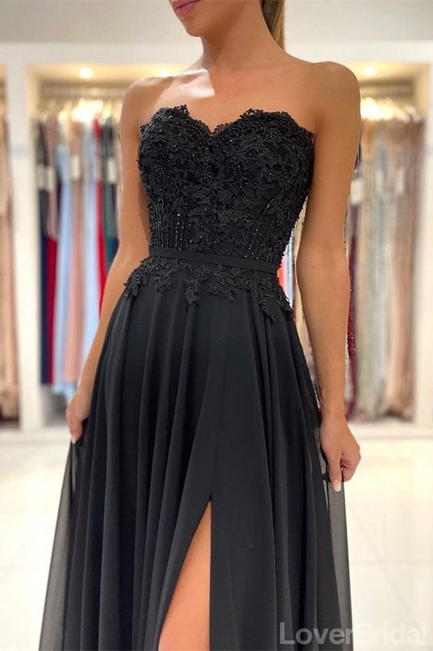 Black A-line Sweetheart High Slit Cheap Long Prom Dresses Online,12660