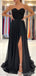 Black A-line Sweetheart High Slit Cheap Long Prom Dresses Online,12660