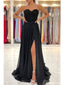 Black A-line Sweetheart High Slit Cheap Long Prom Dresses Online,12660