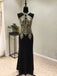 Black Halter Mermaid Gold Lace Beaded Evening Prom Dresses, Popular Black Party Prom Dresses, Custom Long Prom Dresses, Cheap Formal Prom Dresses, 17173