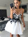 Black Lace Applique White Cheap Short Homecoming Dresses Online, CM615