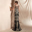 Black Lace Beaded Scoop Mermaid Evening Prom Dresses, Evening Party Prom Dresses, 12070