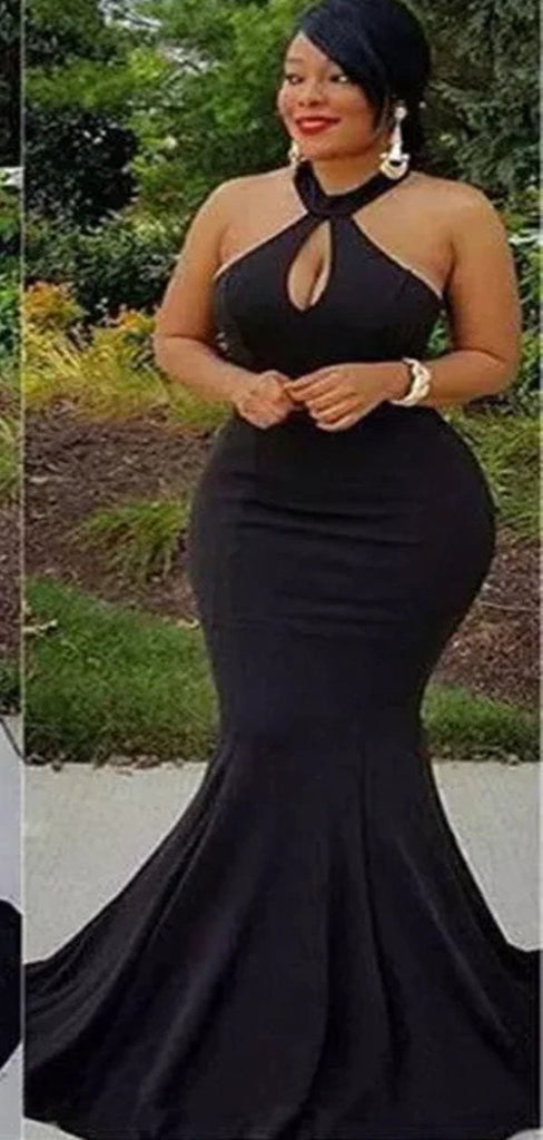 Black Mermaid Halter Backless Cheap Long Bridesmaid Dresses,WG1362