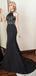 Black Mermaid Halter Sleeveless Long Prom Dresses Online, Dance Dresses,12382