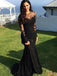 Black Mermaid Long Sleeves Jewel Party Prom Dresses, Prom Dresses With Sleeves,12346