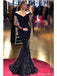 Black Mermaid Long Sleeves Off Shoulder Cheap Prom Dresses Online,12683