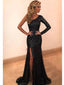 Black Mermaid Long Sleeves Side Slit Cheap Prom Dresses Online,12766