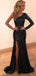 Black Mermaid Long Sleeves Side Slit Cheap Prom Dresses Online,12766