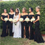 Black Mermaid Off Shoulder High Slit V-neck Long Bridesmaid Dresses,WG1009