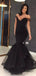 Black Mermaid Off Shoulder V-neck Party Prom Dresses, Cheap Prom Dresses 2021,12347