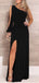 Black Mermaid One Shoulder Side Slit Cheap Long Bridesmaid Dresses,WG1185