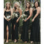 Black Mermaid Side Slit Spaghetti Straps Long Cheap Bridesmaid Dresses Online, WG615