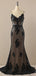 Black Mermaid Spaghetti Straps V-neck Cheap Long Prom Dresses,12800