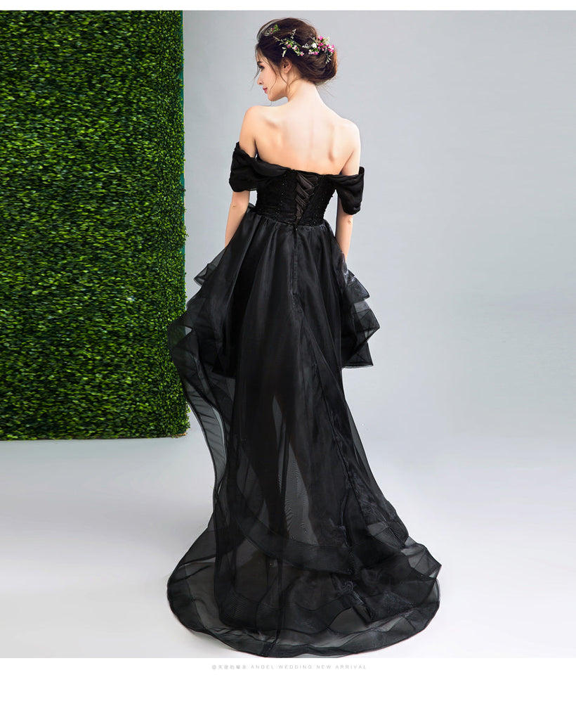 Black Off Shoulder High Low Homecoming Dresses,Cheap Short Prom Dresses,CM923