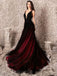 Black Red A-line Deep V-veck Cheap Long Prom Dresses Online,12756