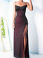 Black-Red Mermaid Spaghetti Straps High Slit Cheap Long Prom Dresses,12752