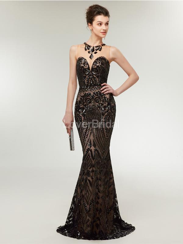 Black Sequin Sparkly Mermaid Evening Prom Dresses, Evening Party Prom Dresses, 12013