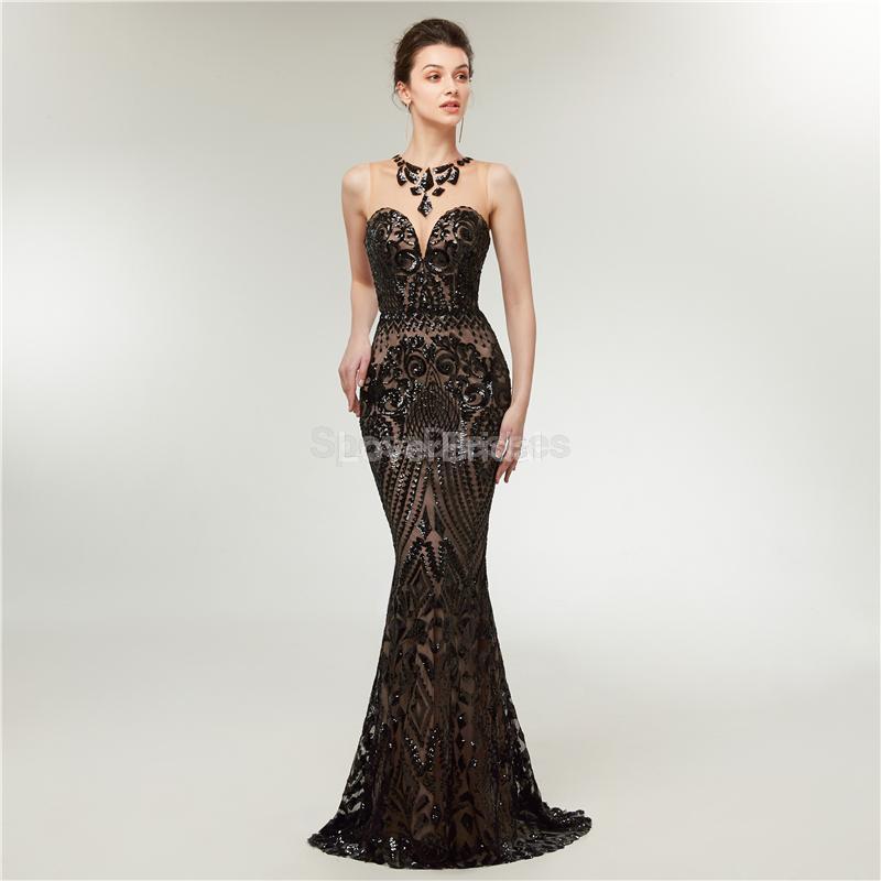 Black Sequin Sparkly Mermaid Evening Prom Dresses, Evening Party Prom Dresses, 12013
